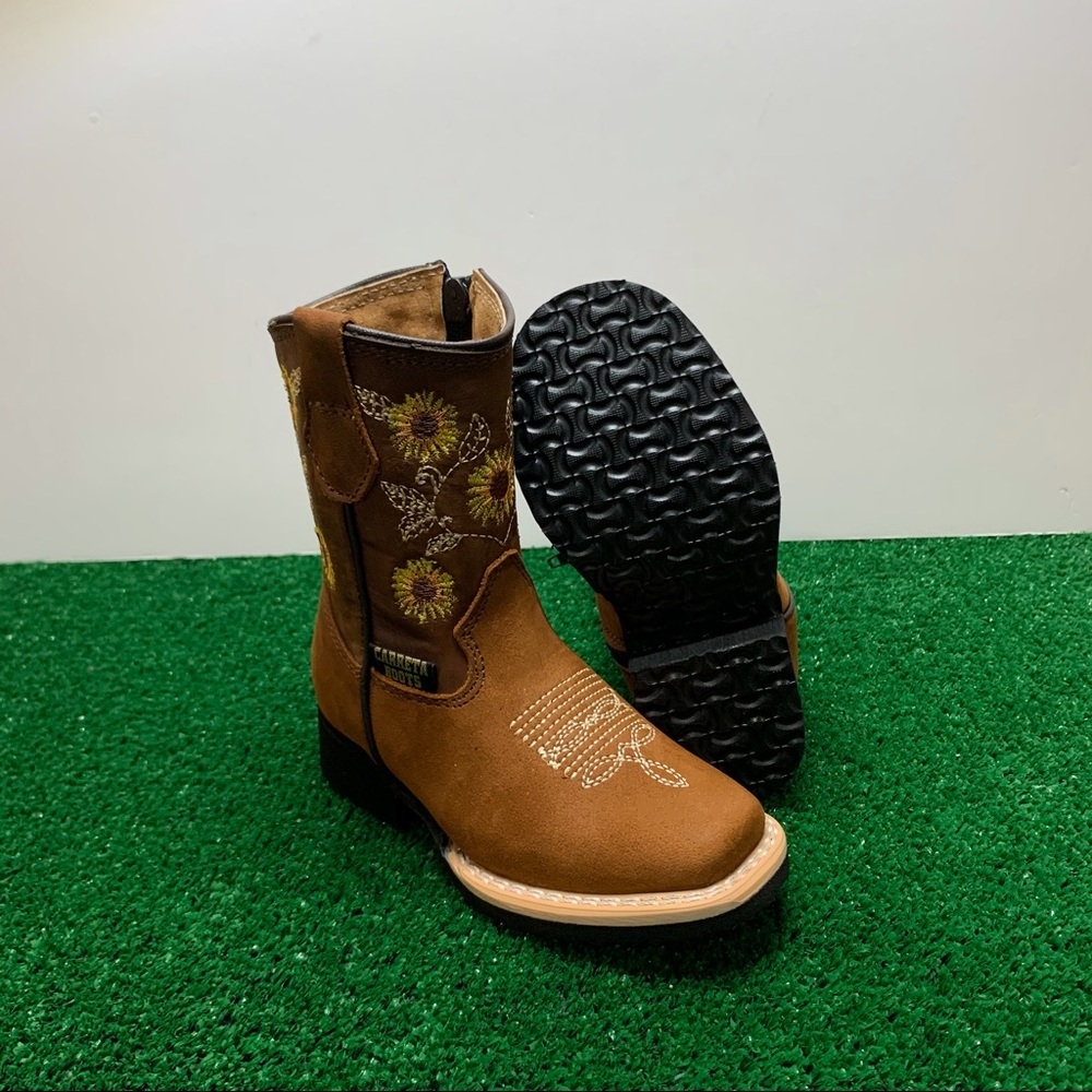Cowgirl kids Rodeo Western Genuine Leather embroidered sunflower Boots Zipper